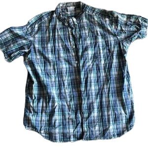 Columbia Men's Short Sleeve Plaid Button Down Shirt Blue/Green Size XL EUC